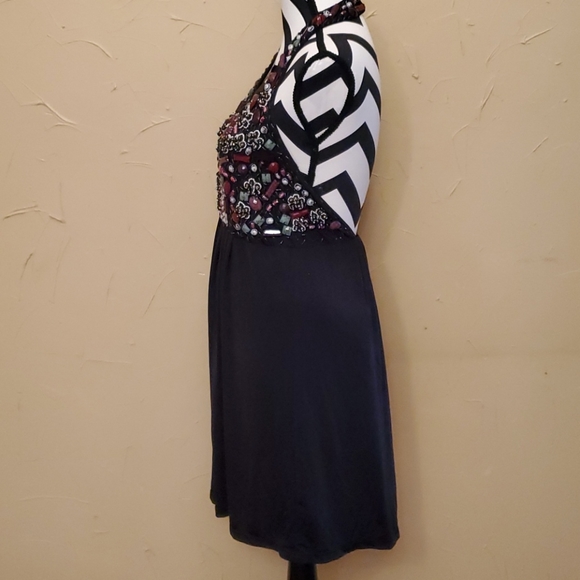 Black Beaded Halter Lined Dress Size Lg - Picture 2 of 9